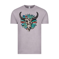 Vintage Zinc western bull skull with sunflower and gemstone Vintage Tee - texasbilliewilder