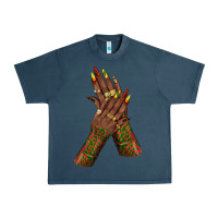 Midnight Navy juneteenth nail art with afro hand Urban Heavy Tee - texasbilliewilder