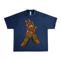 Navy juneteenth nail art with afro hand Urban Heavy Tee - texasbilliewilder