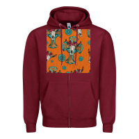Burgundy western cross and bull skull seamless pattern Zipper Hoodie - HRA Design Shop