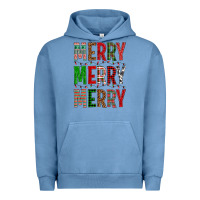 Pigment Pebble Blue Merry Merry Merry Christmas Urban Hoodie - BundleAndBundleShop
