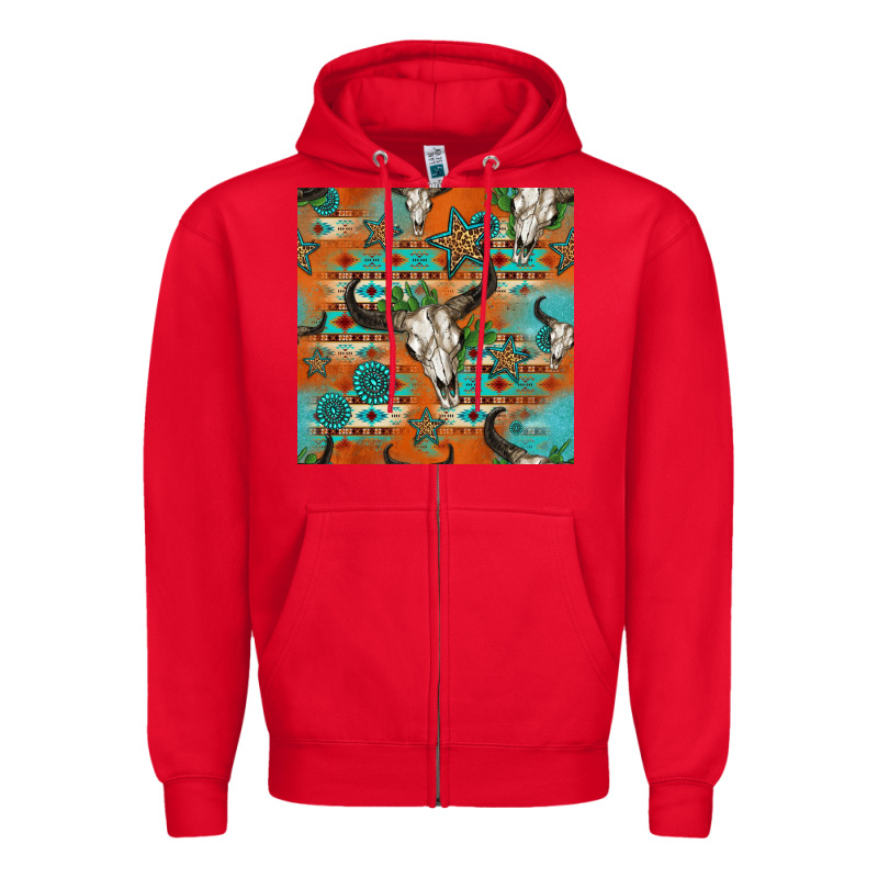 Western Bull Skull Seamless Pattern Zipper Hoodie by HRA Design Shop | Teevron