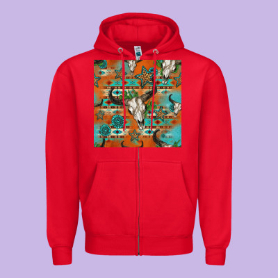 Western Bull Skull Seamless Pattern Zipper Hoodie Designed By Hra Design Shop
