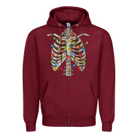 Burgundy Christmas Rib Cage Zipper Hoodie - FaDigitalArtStudio