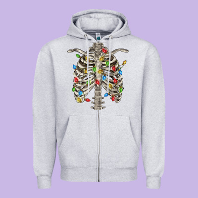 Christmas Rib Cage Zipper Hoodie Designed By Fadigitalartstudio