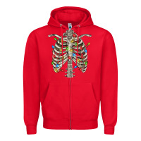 Red Christmas Rib Cage Zipper Hoodie - FaDigitalArtStudio