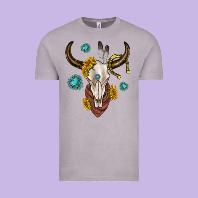 Western Cow Skull Vintage Tee Designed By Texasbilliewilder