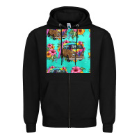 Black floral hippie truck seamless pattern Zipper Hoodie - HRA Design Shop