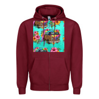 Burgundy floral hippie truck seamless pattern Zipper Hoodie - HRA Design Shop