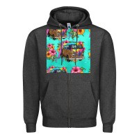 Charcoal Heather floral hippie truck seamless pattern Zipper Hoodie - HRA Design Shop