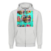 Dove Grey floral hippie truck seamless pattern Zipper Hoodie - HRA Design Shop