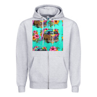 Heather Grey floral hippie truck seamless pattern Zipper Hoodie - HRA Design Shop