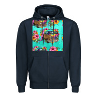 Navy floral hippie truck seamless pattern Zipper Hoodie - HRA Design Shop