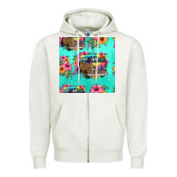 Oatmeal Heather floral hippie truck seamless pattern Zipper Hoodie - HRA Design Shop