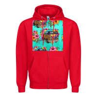 Red floral hippie truck seamless pattern Zipper Hoodie - HRA Design Shop