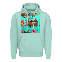 Seafoam floral hippie truck seamless pattern Zipper Hoodie - HRA Design Shop