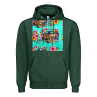 Sports Green floral hippie truck seamless pattern Zipper Hoodie - HRA Design Shop