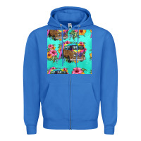 True Royal floral hippie truck seamless pattern Zipper Hoodie - HRA Design Shop
