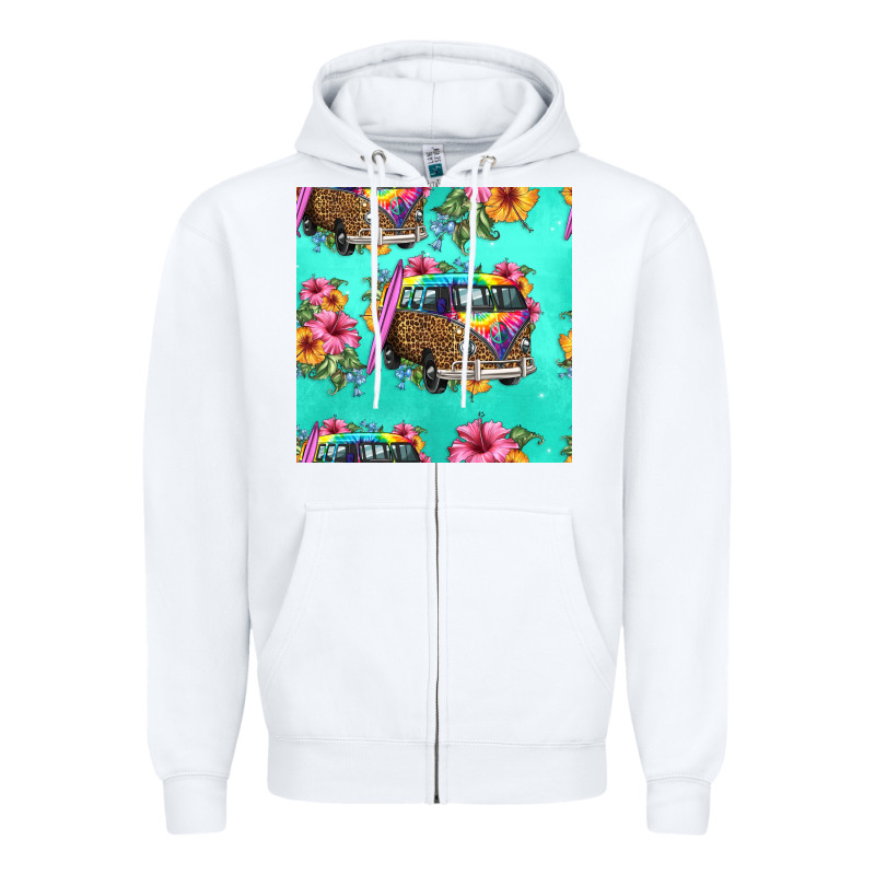 Floral Hippie Truck Seamless Pattern Zipper Hoodie by HRA Design Shop | Teevron