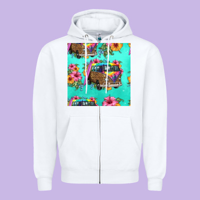 Floral Hippie Truck Seamless Pattern Zipper Hoodie Designed By Hra Design Shop