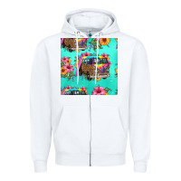 White floral hippie truck seamless pattern Zipper Hoodie - HRA Design Shop
