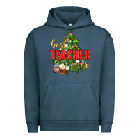 Pigment Midnight Navy Best Teacher Ever With Christmas Tree Urban Hoodie - BundleAndBundleShop