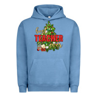 Pigment Pebble Blue Best Teacher Ever With Christmas Tree Urban Hoodie - BundleAndBundleShop