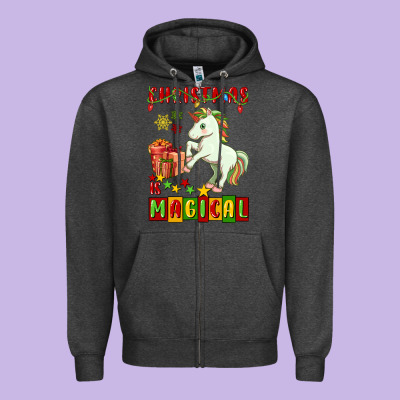 Christmas Magical Unicorn Zipper Hoodie Designed By Fadigitalartstudio