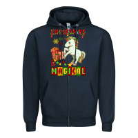 Navy christmas magical unicorn Zipper Hoodie - FaDigitalArtStudio