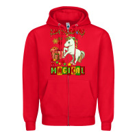 Red christmas magical unicorn Zipper Hoodie - FaDigitalArtStudio