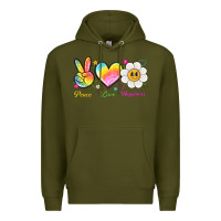 Army Green peace love happiness Premium Hoodie - NancyCooperArtShop