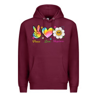 Burgundy peace love happiness Premium Hoodie - NancyCooperArtShop