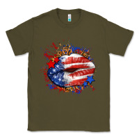 Army Green Leopard American flag lips Classic Tee - Neo Western