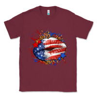 Burgundy Leopard American flag lips Classic Tee - Neo Western