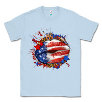 Dusty Blue Leopard American flag lips Classic Tee - Neo Western