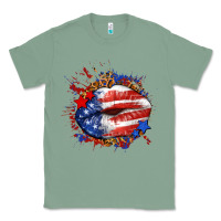 Sage Leopard American flag lips Classic Tee - Neo Western