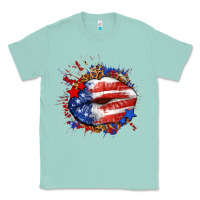 Seafoam Leopard American flag lips Classic Tee - Neo Western