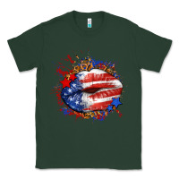 Sports Green Leopard American flag lips Classic Tee - Neo Western