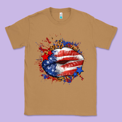 Leopard American Flag Lips Classic Tee Designed By Neo Western