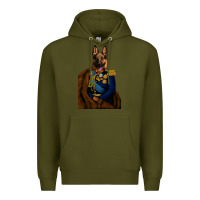 Army Green Pet Portraits, Custom Pet Portraits, Renaissance Pet Portraits, Custom Premium Hoodie - RanaPortraitStore