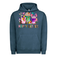 Pigment Midnight Navy Happy Easter Coffee Cups With Bunny Urban Hoodie - BundleAndBundleShop