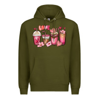 Army Green valentines day coffee cups Premium Hoodie - MaliasSmallBusiness