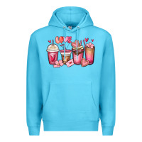 Ocean Blue valentines day coffee cups Premium Hoodie - MaliasSmallBusiness