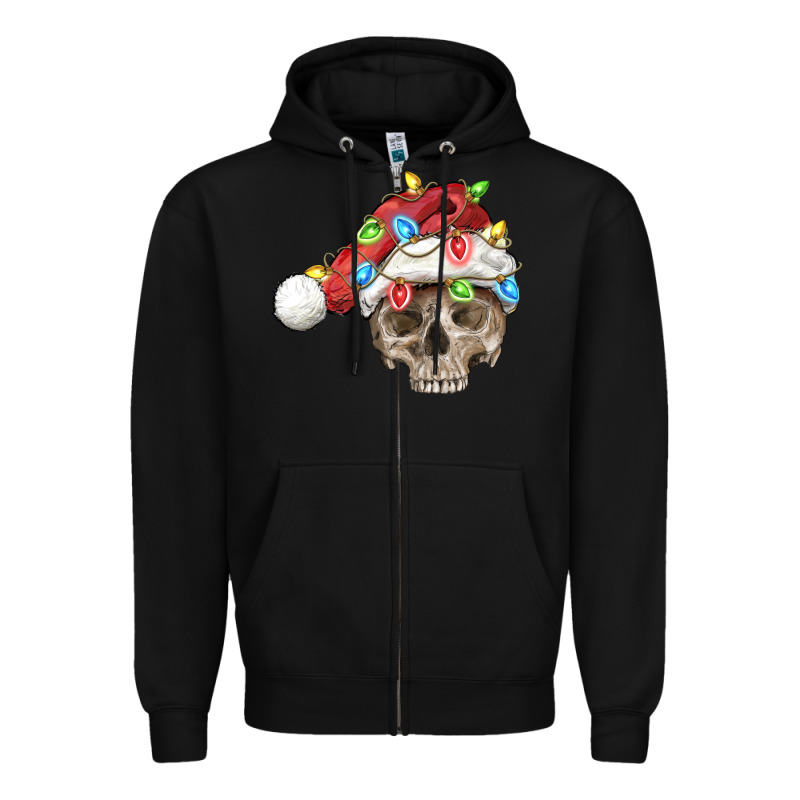 Christmas Skull With Santa Hat Zipper Hoodie by FaDigitalArtStudio | Teevron
