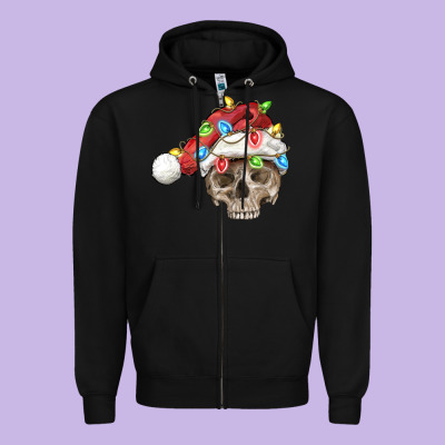 Christmas Skull With Santa Hat Zipper Hoodie Designed By Fadigitalartstudio