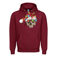 Burgundy Christmas skull with santa hat Zipper Hoodie - FaDigitalArtStudio