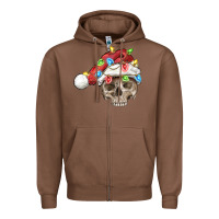 Chestnut Christmas skull with santa hat Zipper Hoodie - FaDigitalArtStudio