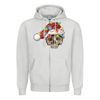 Dove Grey Christmas skull with santa hat Zipper Hoodie - FaDigitalArtStudio