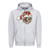 Heather Grey Christmas skull with santa hat Zipper Hoodie - FaDigitalArtStudio