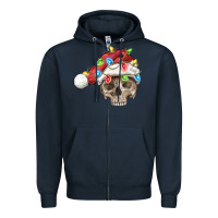 Navy Christmas skull with santa hat Zipper Hoodie - FaDigitalArtStudio